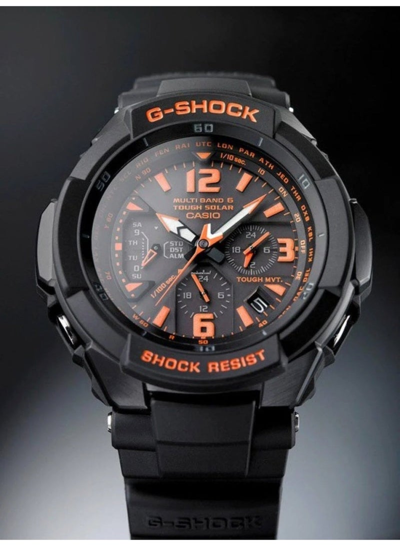 G-SHOCK Gravitymaster Solar Radio Controlled Aviator Analog Men’s Watch GW‑3000B‑1A, 49.8 mm Black & Orange Dial, Resin Band, 200 m WR - Image 1